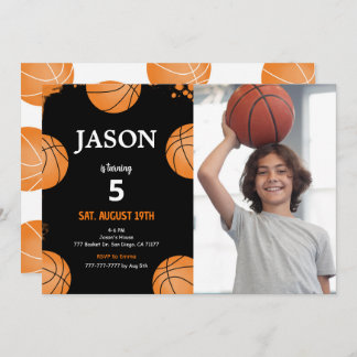 Black Basketball Photo Invitation