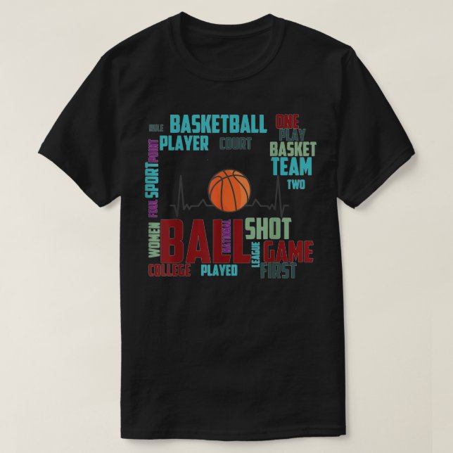 Black Basketball Stuff Coach Player Team Red Heart T-Shirt (Design Front)