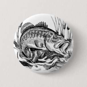 Black bass 6 cm round badge