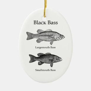 Black Bass (line art) Ceramic Tree Decoration