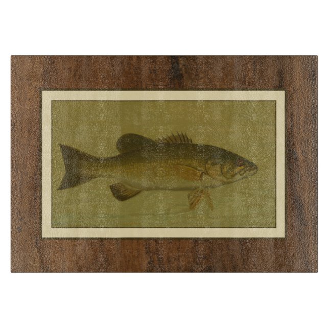 Black Bass on a Green Background Cutting Board (Front)