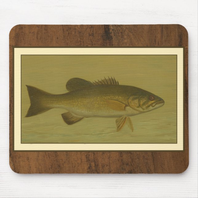 Black Bass on a Green Background Mouse Mat (Front)
