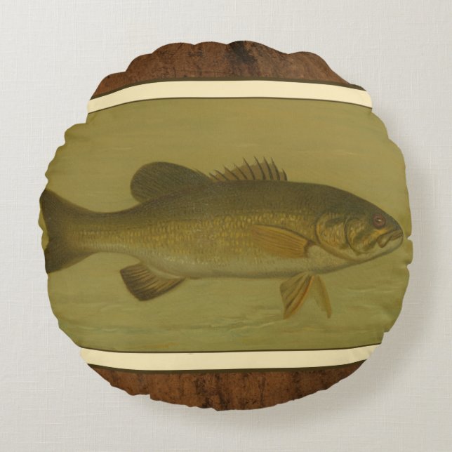 Black Bass on a Green Background Round Cushion (Front)