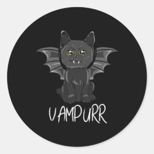 Black Bat Cat Halloween Vampire Vampurr Costume Classic Round Sticker