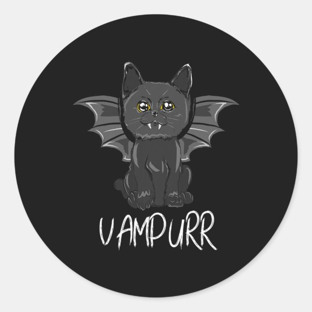 Black Bat Cat Halloween Vampire Vampurr Costume  Classic Round Sticker (Front)
