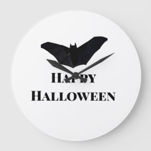 Black bat happy Halloween add name text witches Large Clock