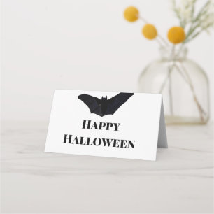 Black bat happy Halloween add name text witches Place Card