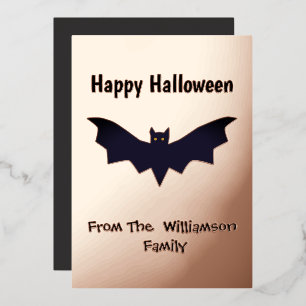 Black Bat Happy Halloween Rose Gold Foil Holiday Card