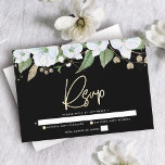 Black Bat Mitzvah Gold Script Floral Watercolor RSVP Card<br><div class="desc">Be proud, rejoice and celebrate this milestone of your favourite Bat Mitzvah with this sophisticated, personalised RSVP insert card for your event! A chic, stunning, white and gold glitter floral watercolor with faux gold foil script typography and white san serif type overlays a dramatic black background. Additional watercolor flowers and...</div>