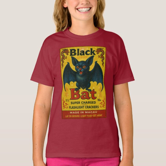 Black Bat Retro Firecracker Youth Tee (Front)