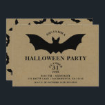 Black Bat Rustic Kraft Halloween Party Invitation<br><div class="desc">Customise for your event.</div>