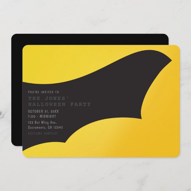 Black Bat Wing Halloween Party Invitation (Front/Back)
