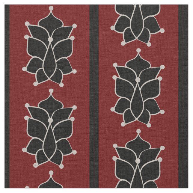 Black Batik Stripes Brick Red Fabric (Close Up)