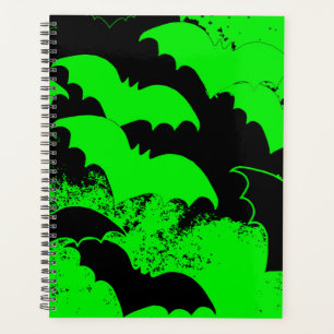 Black Bats In Flight Green Planner