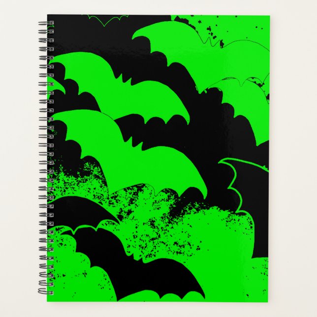Black Bats In Flight Green Planner (Front)