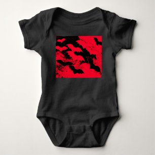 Black Bats In Flight Red Baby Bodysuit