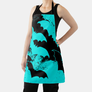 Black Bats In Flight Teal Apron