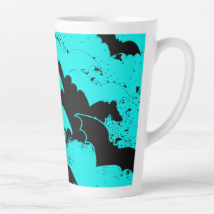 Black Bats In Flight Teal Latte Mug