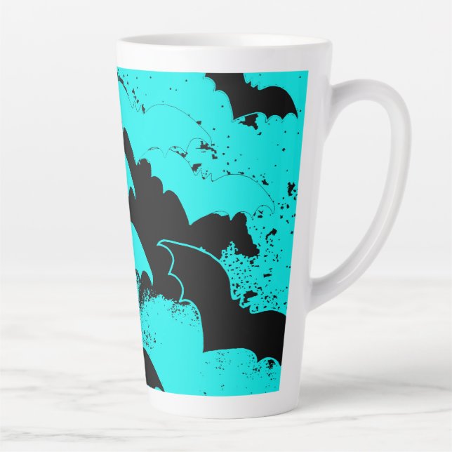 Black Bats In Flight Teal Latte Mug (Right)