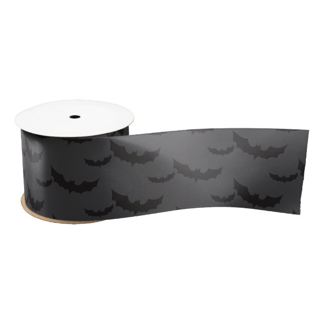 Black bats on dark grey background Halloween Satin Ribbon (Spool)