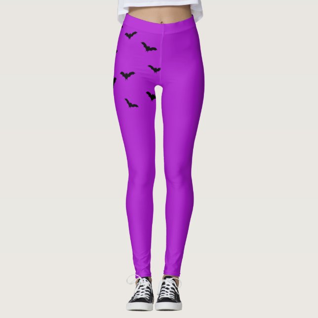 Black Bats Purple *Any Colour Halloween Leggings (Front)