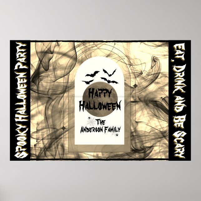 Black Bats Spider Web Full Moon Happy Halloween Poster (Front)