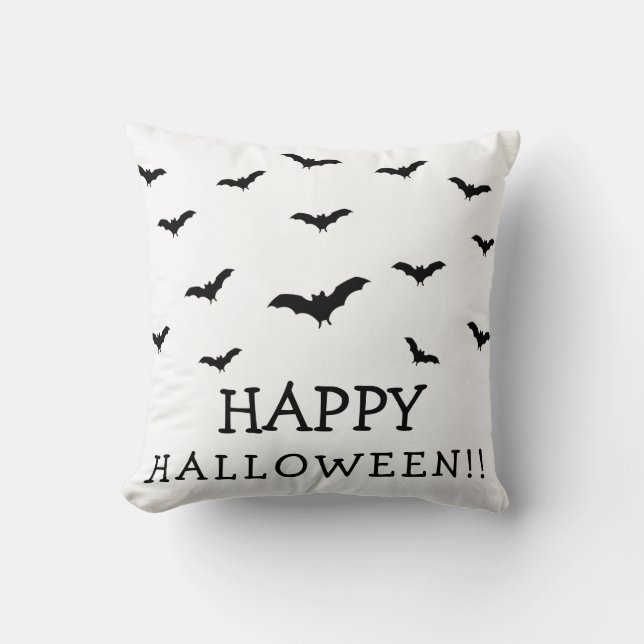 Black Bats & White Cute Halloween Chic Cushion (Front)