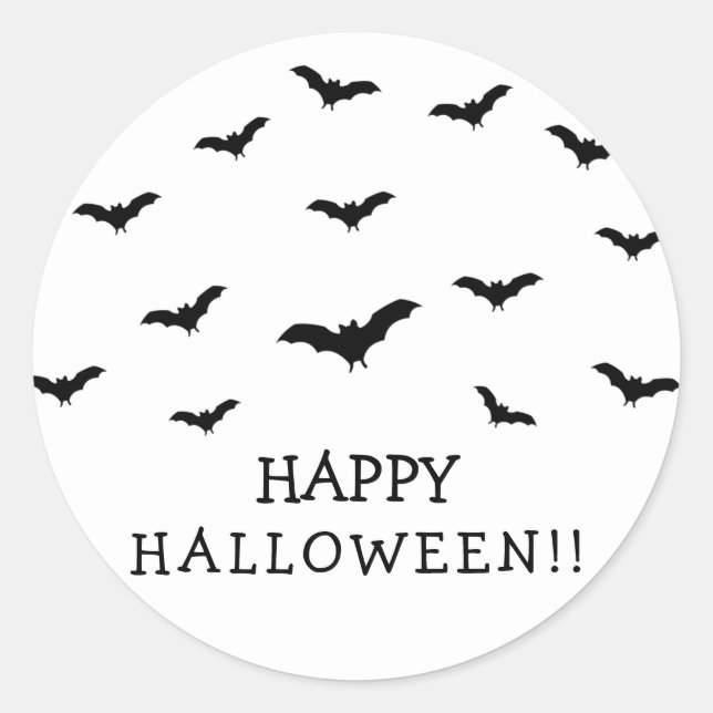 Black Bats & White Cute Halloween Party Chic Classic Round Sticker (Front)