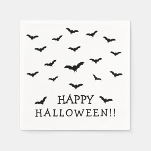 Black Bats & White Cute Halloween Party Napkin
