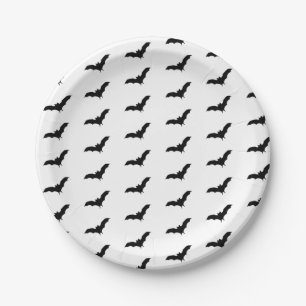 Black Bats & White Cute Halloween Party Paper Plate