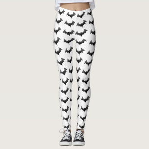 Black Bats White Legs Halloween Costume Leggings
