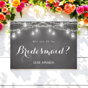 Black Be My Bridesmaid Mason Jar Chalkboard  Invitation