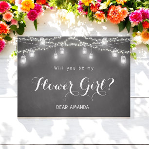 Black Be My Flower Girl String Lights Chalkboard  Invitation