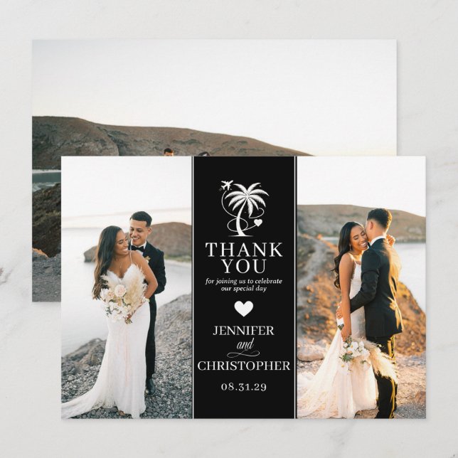Black Beach  Destination Wedding Thank You Card (Front/Back)