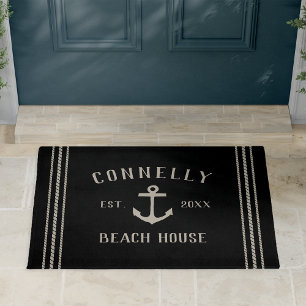 Black   Beach House Rustic Anchor Personalised Doormat