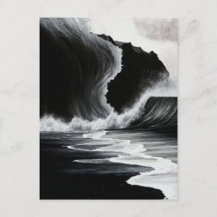 Black beach waves holiday postcard