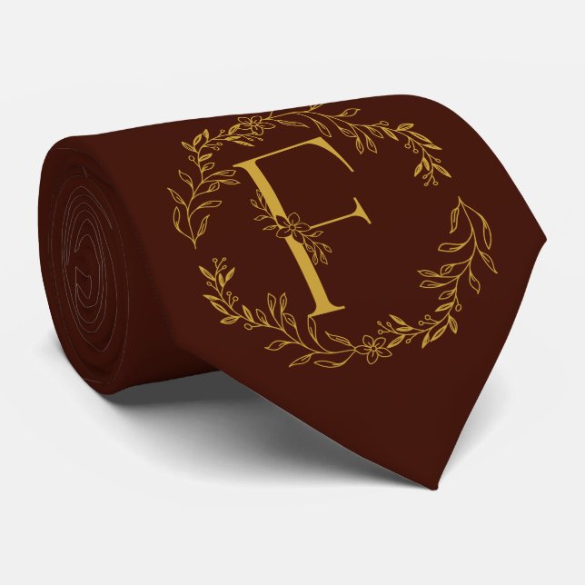 Black Bean Colour Monogrammed Groomsmen Tie (Rolled)