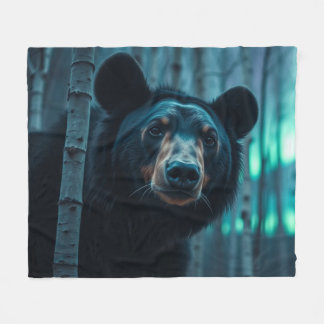 Black Bear and Aurora Art Fleece Blanket