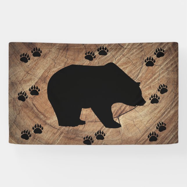 Black Bear And Bear Paws Banner (Horizontal)