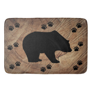 Black Bear And Bear Paws Bath Mat