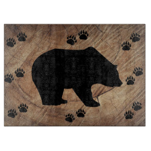 Black Bear And Bear Paws Cutting Board