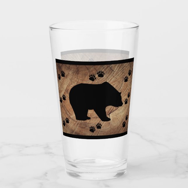 Black Bear And Bear Paws Glass (Front)