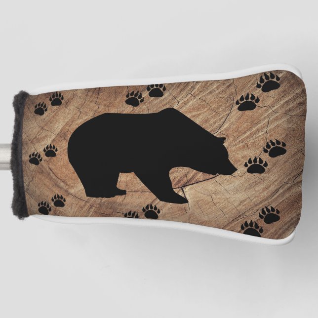 Black Bear And Bear Paws Golf Head Cover (Front)