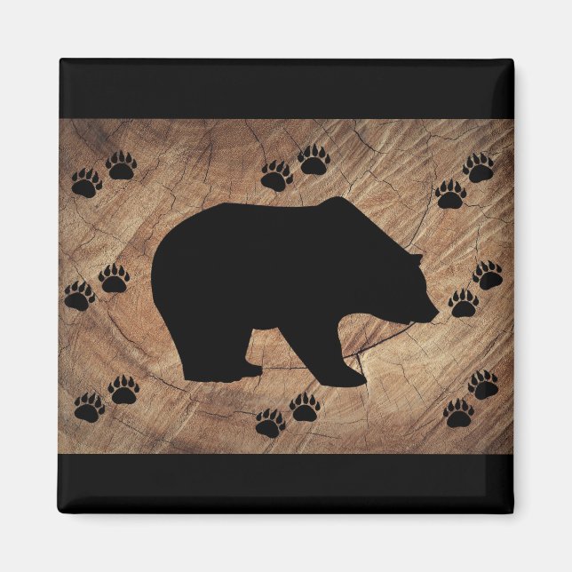 Black Bear And Bear Paws Magnet (Front)