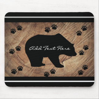 Black Bear And Bear Paws Mouse Mat