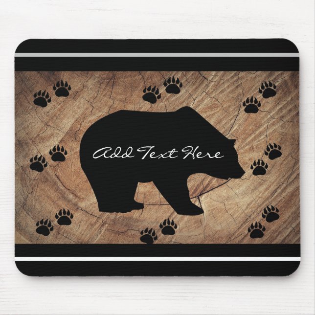 Black Bear And Bear Paws Mouse Mat (Front)