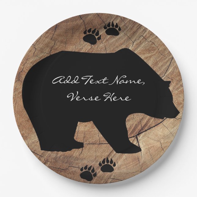 Black Bear And Bear Paws Paper Plate (Front)