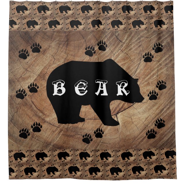 Black Bear And Bear Paws Shower Curtain (Front)