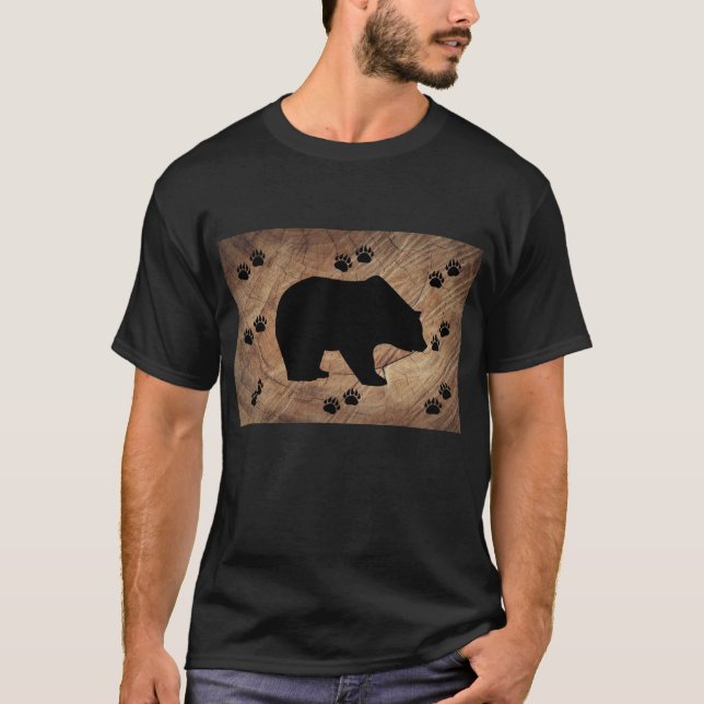 Black Bear And Bear Paws T-Shirt (Front)
