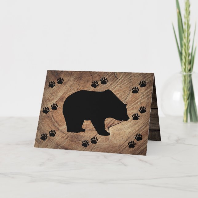 Black Bear And Bear Paws Thank You Card (Front)